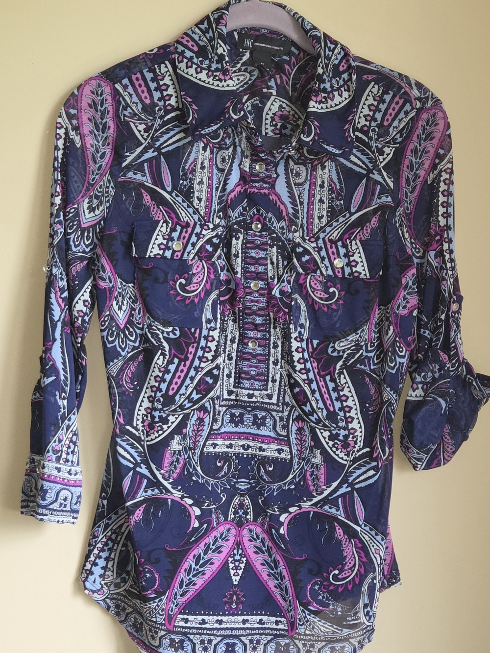 INC International Concepts Navy and Pink Paisley Button-Down Shirt